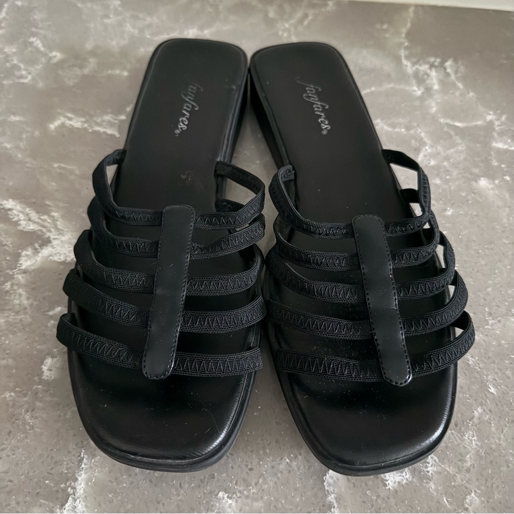 Fanfares Black Strappy Slide Sandals Size 10